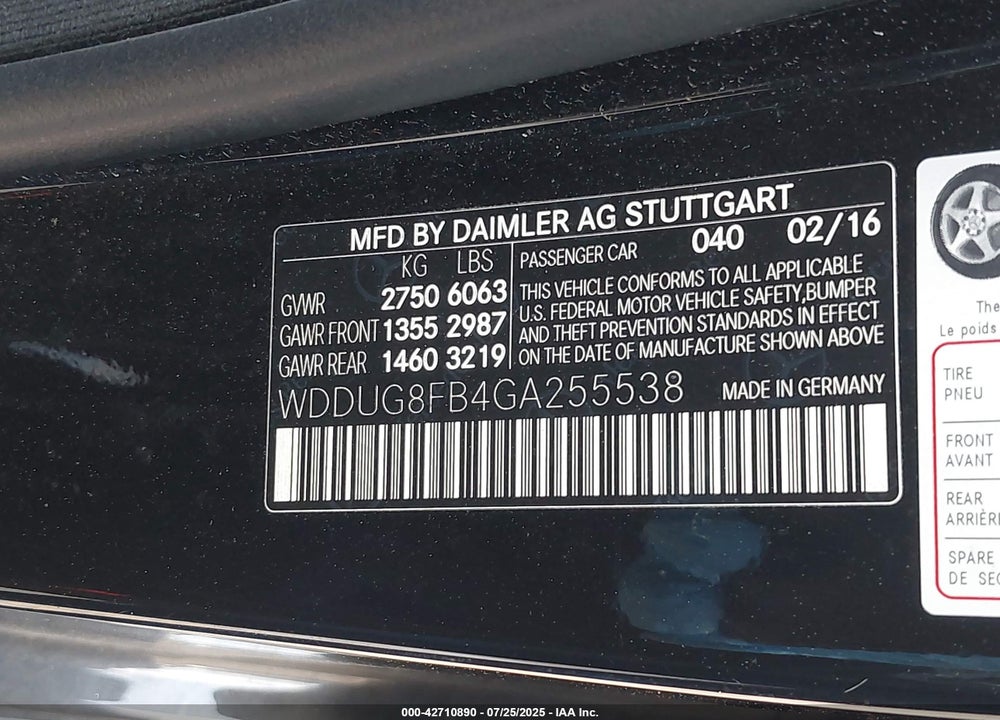 2016 MERCEDES-BENZ S 550 4MATIC VIN: WDDUG8FB4GA255538