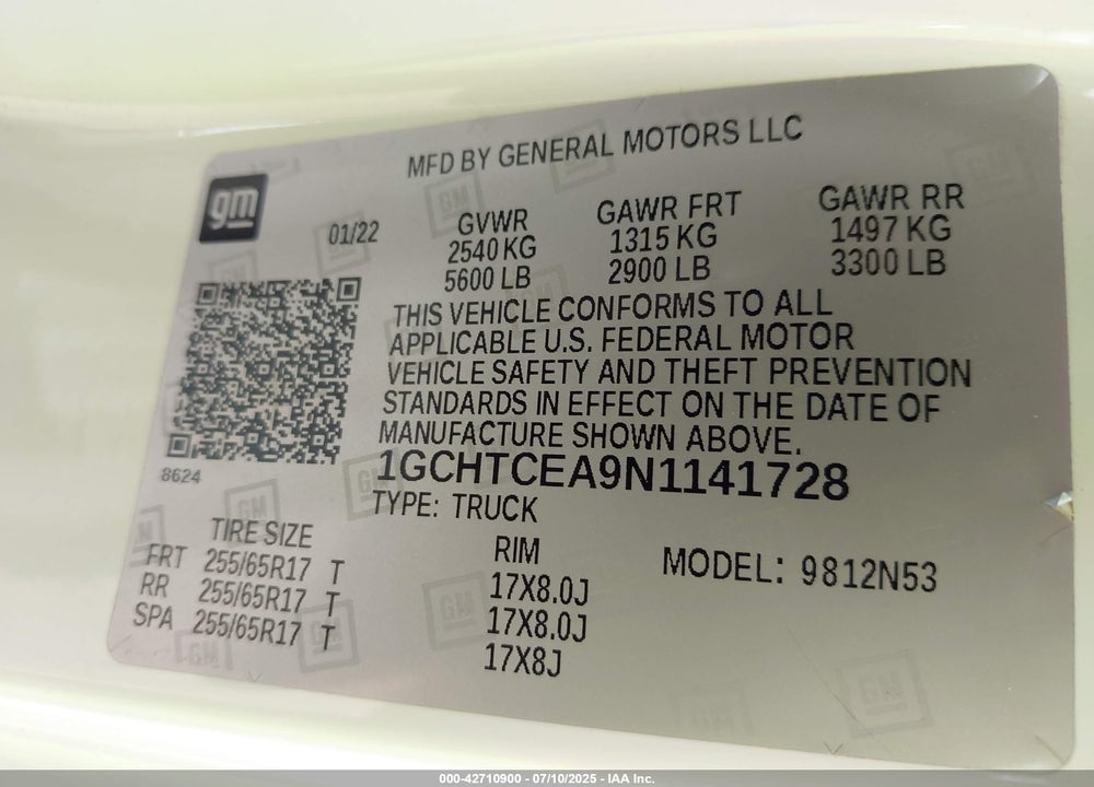 2022 CHEVROLET COLORADO VIN: 1GCHTCEA9N1141728