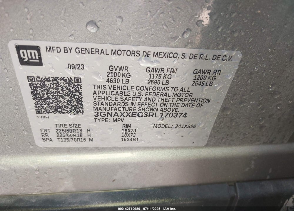 2024 CHEVROLET EQUINOX VIN: 3GNAXXEG3RL170374