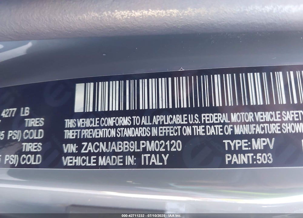 2020 JEEP RENEGADE VIN: ZACNJABB9LPM02120