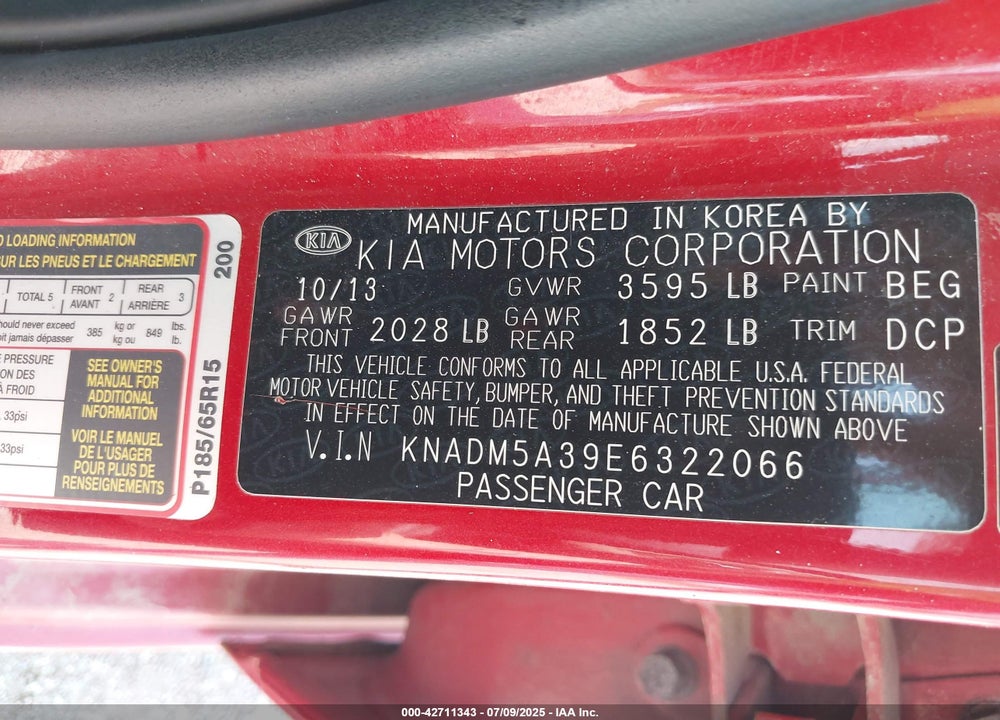 2014 KIA RIO VIN: KNADM5A39E6322066