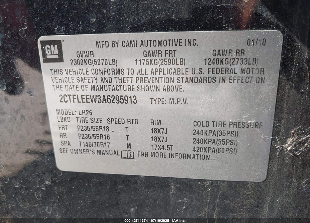 2010 GMC TERRAIN SLE-2 VIN: 2CTFLEEW3A6295913