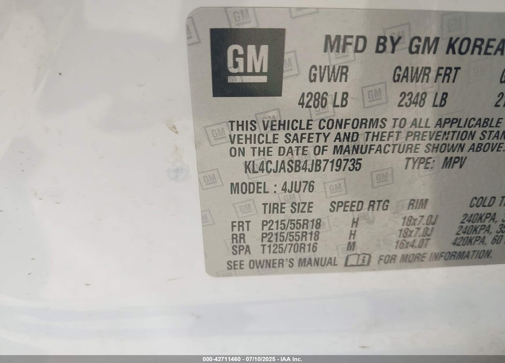 2018 BUICK ENCORE VIN: KL4CJASB4JB719735