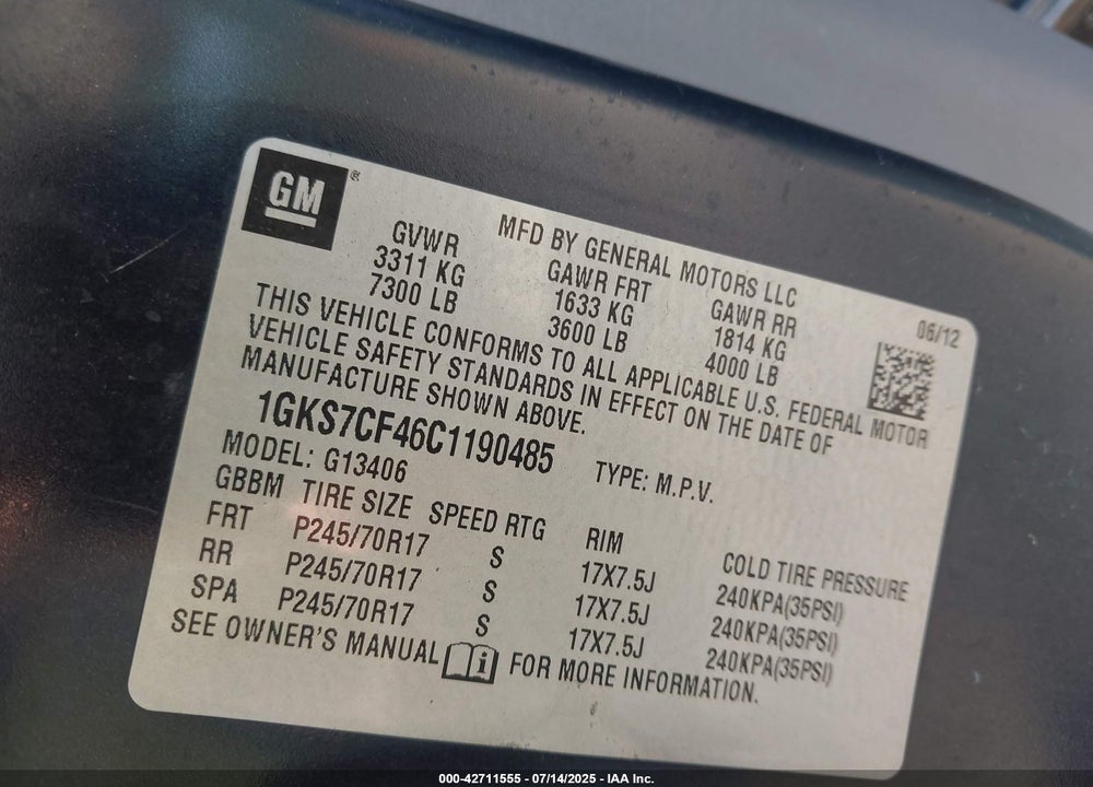 2012 GMC SAVANA 1500 LT VIN: 1GKS7CF46C1190485
