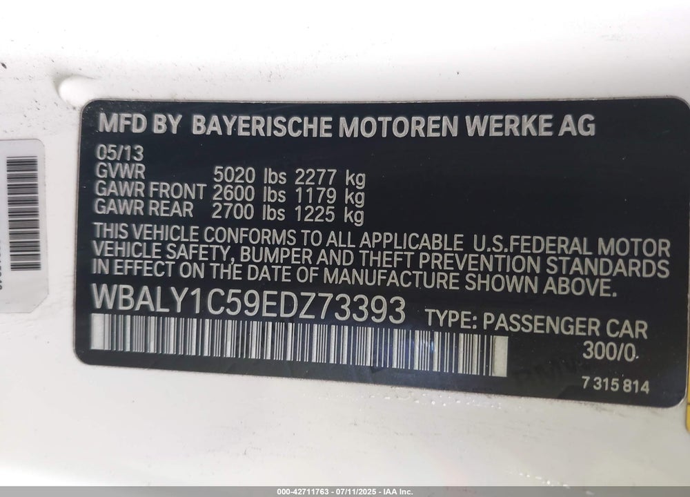 2014 BMW 640I XDRIVE VIN: WBALY1C59EDZ73393