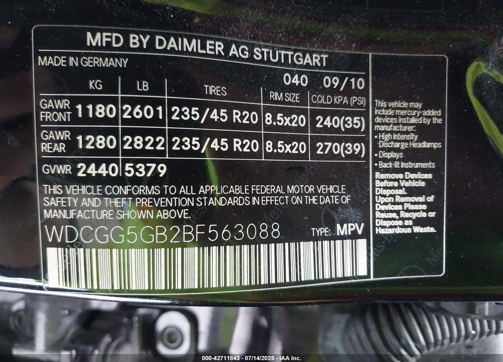 2011 MERCEDES-BENZ GLK-CLASS VIN: WDCGG5GB2BF563088