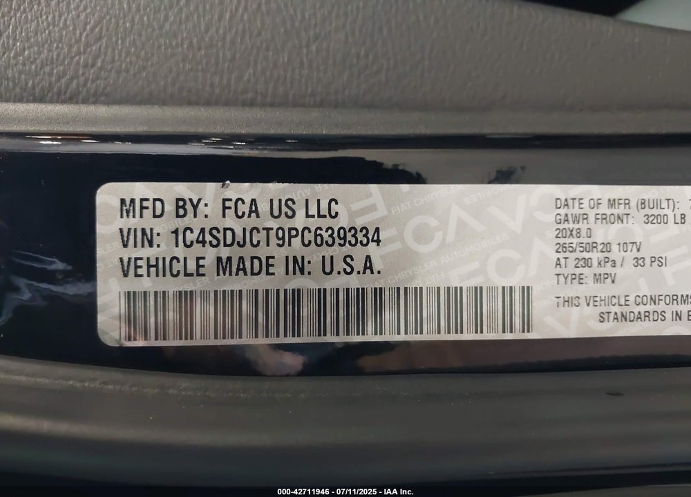 2023 DODGE DURANGO R/T PLUS AWD VIN: 1C4SDJCT9PC639334