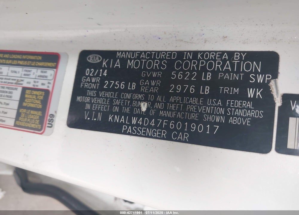 2015 KIA K900 VIN: KNALW4D47F6019017