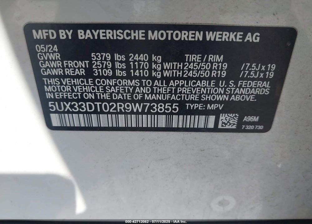 2024 BMW X4 VIN: 5UX33DT02R9W73855