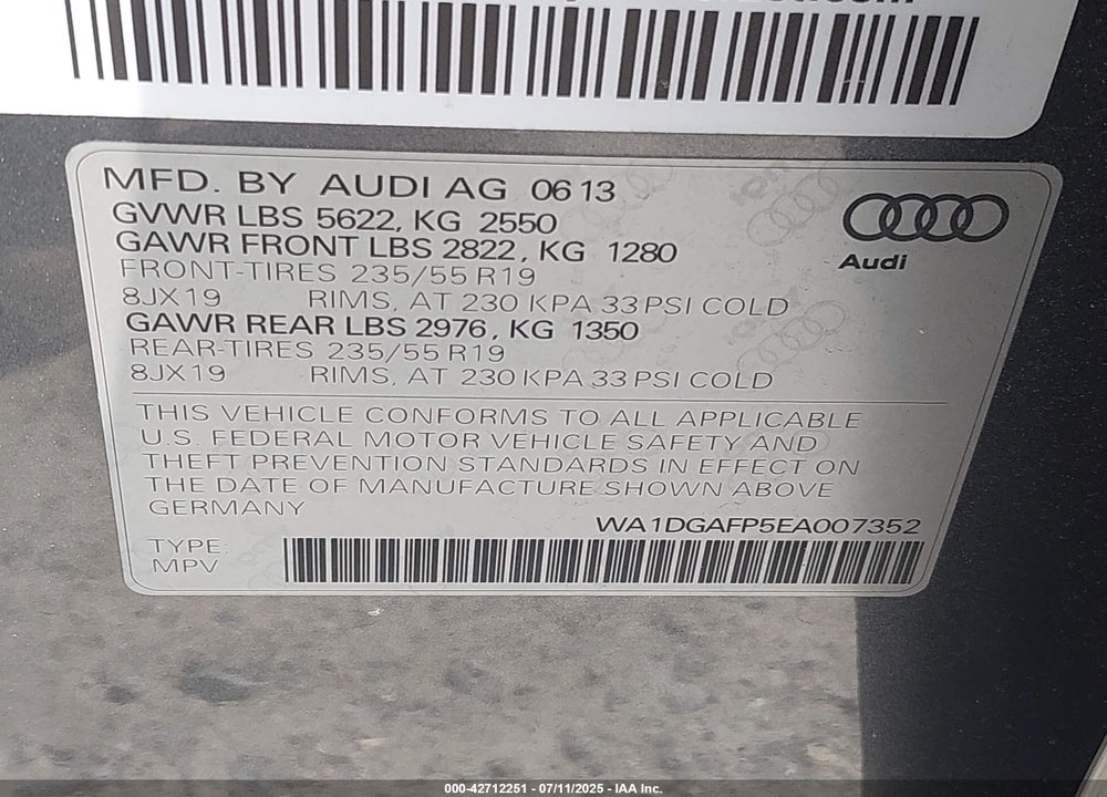 2014 AUDI Q5 3.0T PREMIUM PLUS VIN: WA1DGAFP5EA007352