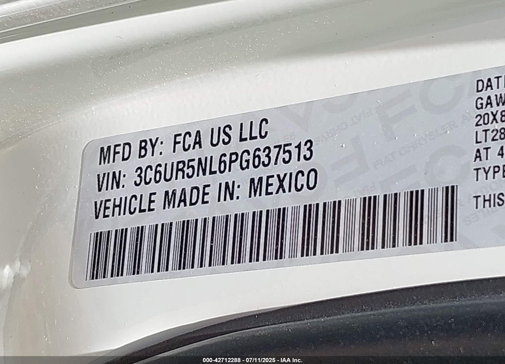 2023 RAM 2500 VIN: 3C6UR5NL6PG637513