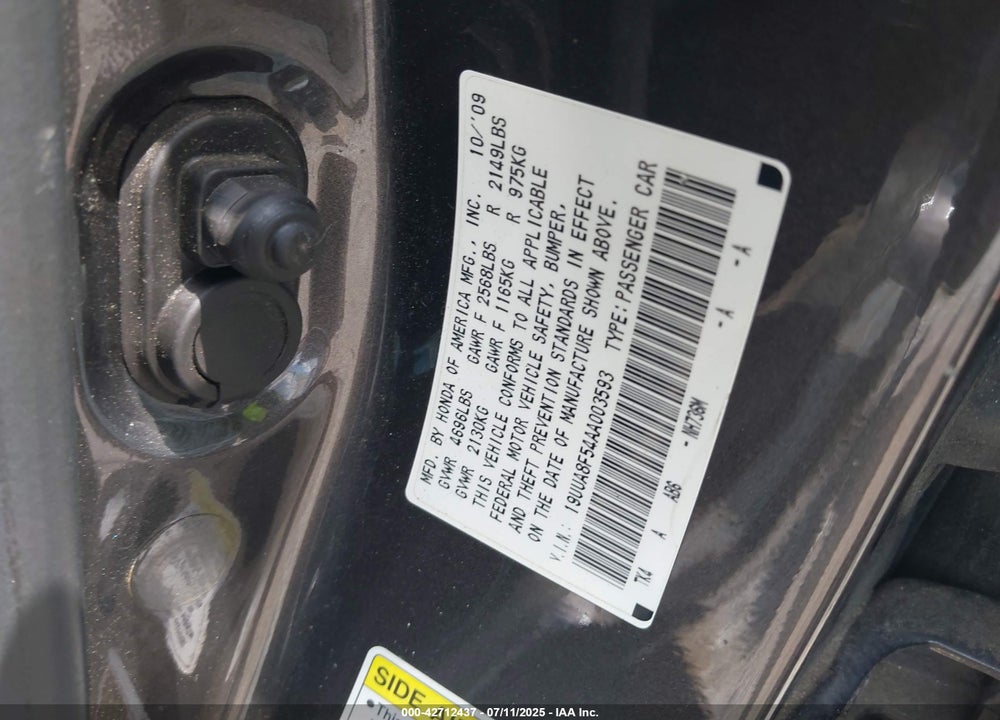 2010 ACURA TL VIN: 19UUA8F54AA003593