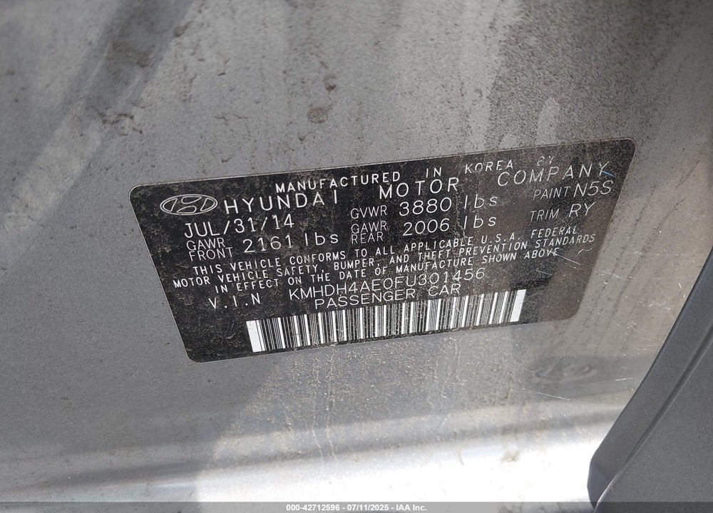 2015 HYUNDAI ELANTRA LIMITED VIN: KMHDH4AE0FU301456