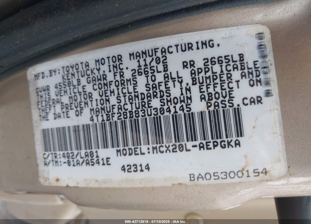 2003 TOYOTA AVALON XLS VIN: 4T1BF28B83U304145