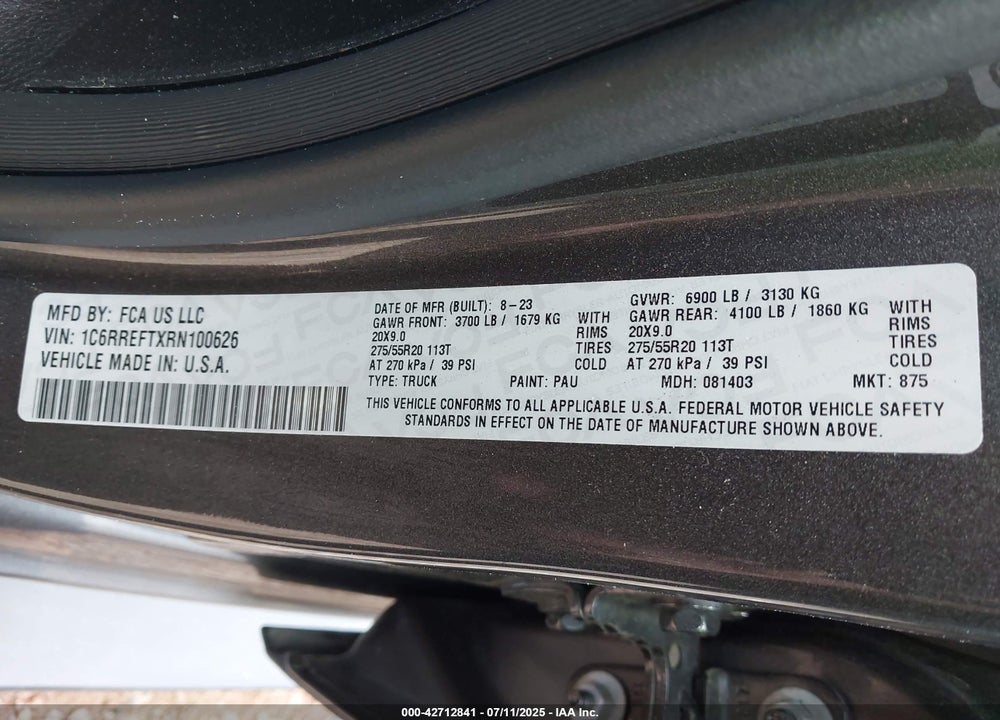 2024 RAM 1500 VIN: 1C6RREFTXRN100626