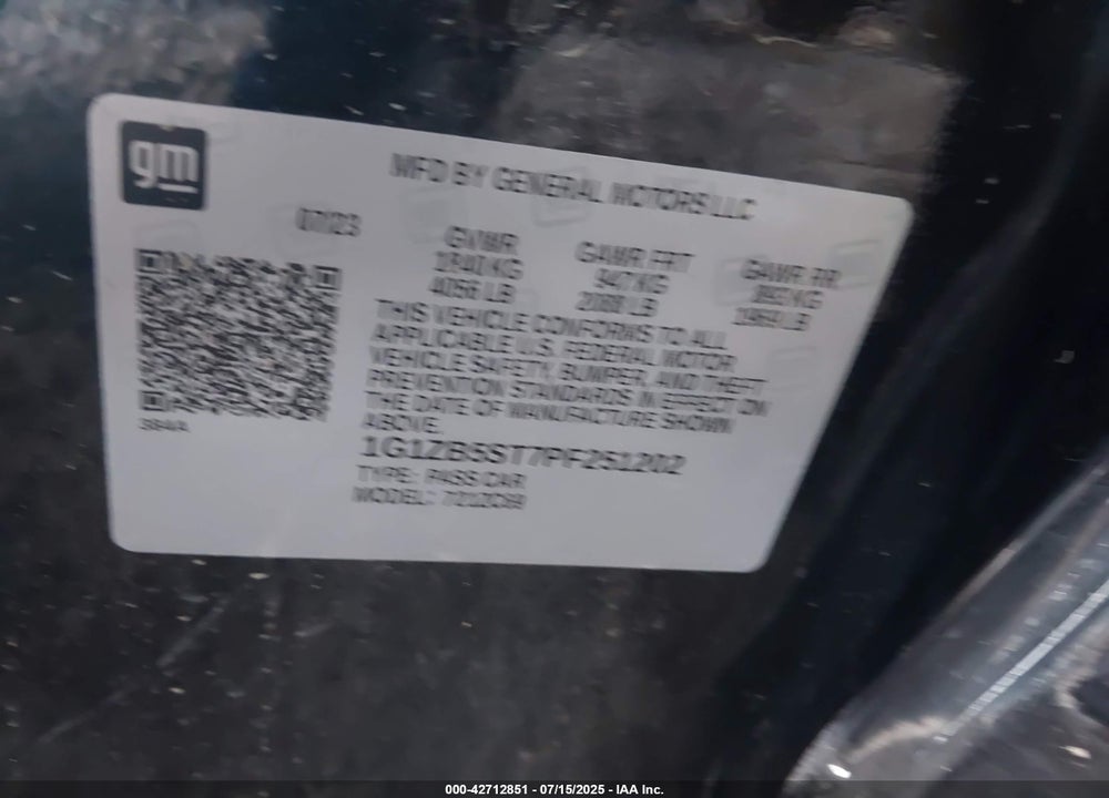 2023 CHEVROLET MALIBU VIN: 1G1ZB5ST7PF251202