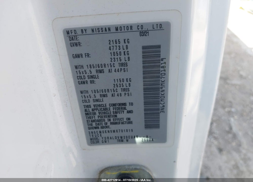 2021 NISSAN NV200  CARGO S XTRONIC CVT VIN: 3N6CM0KN9MK701819