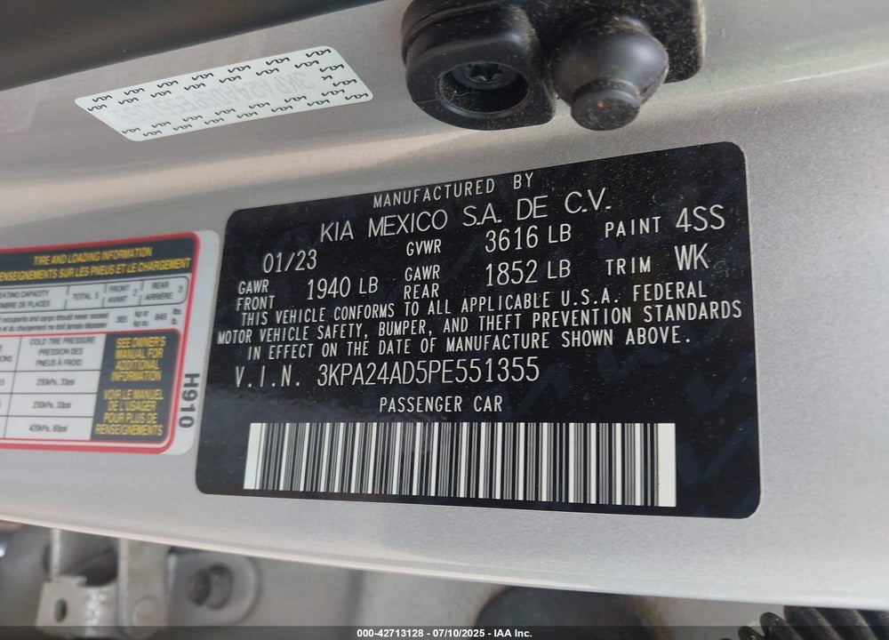 2023 KIA RIO LX VIN: 3KPA24AD5PE551355