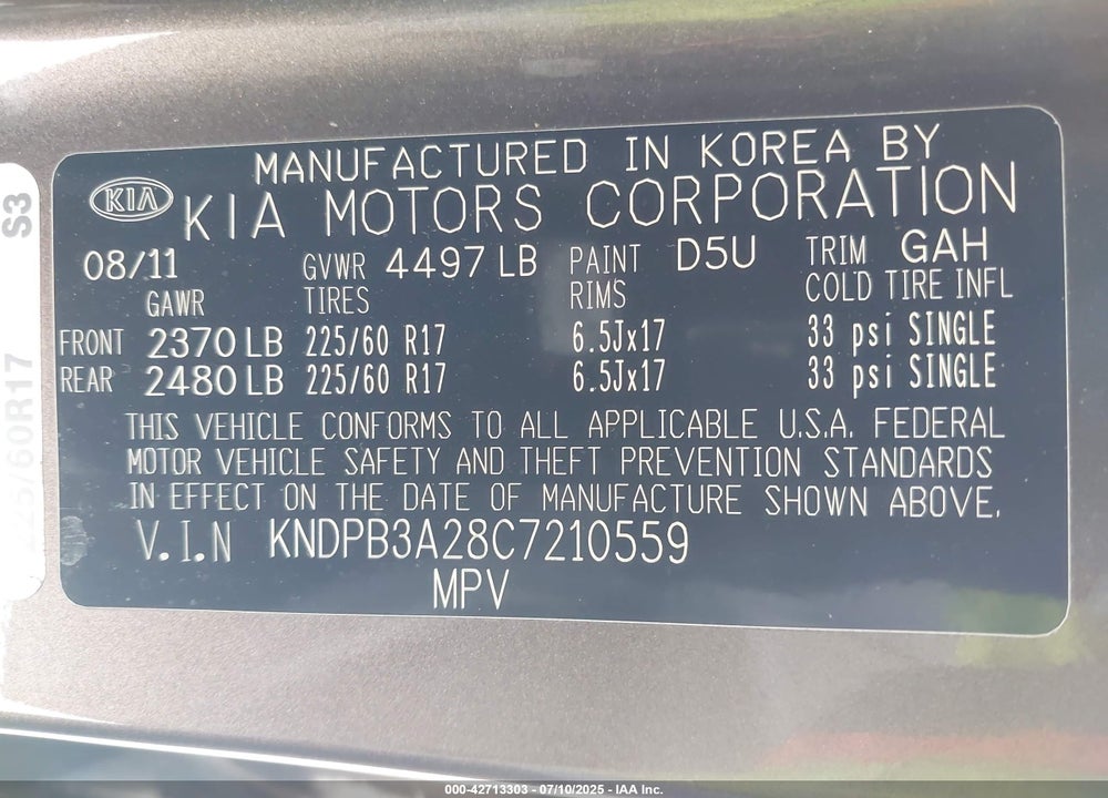 2012 KIA SPORTAGE LX VIN: KNDPB3A28C7210559