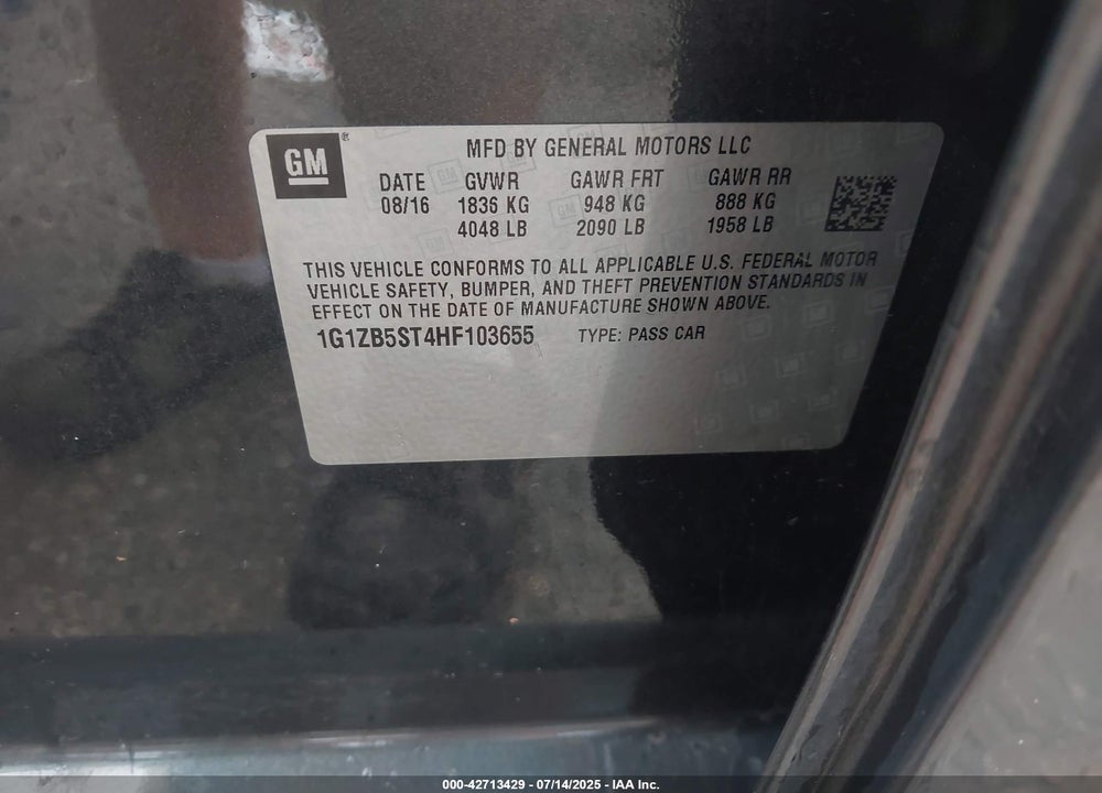 2017 CHEVROLET MALIBU VIN: 1G1ZB5ST4HF103655