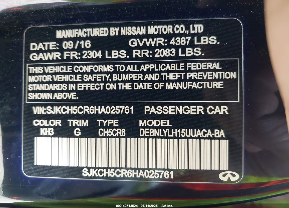 2017 INFINITI QX30 VIN: SJKCH5CR6HA025761