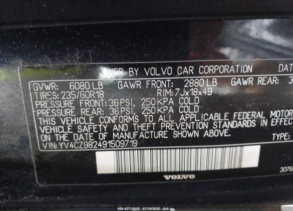 2009 VOLVO XC90 VIN: YV4CZ982491509719