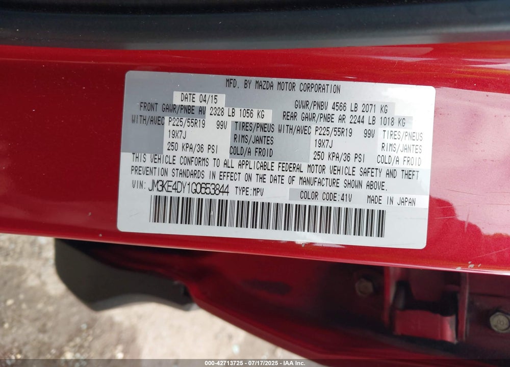 2016 MAZDA CX-5 GRAND TOURING VIN: JM3KE4DY1G0653844