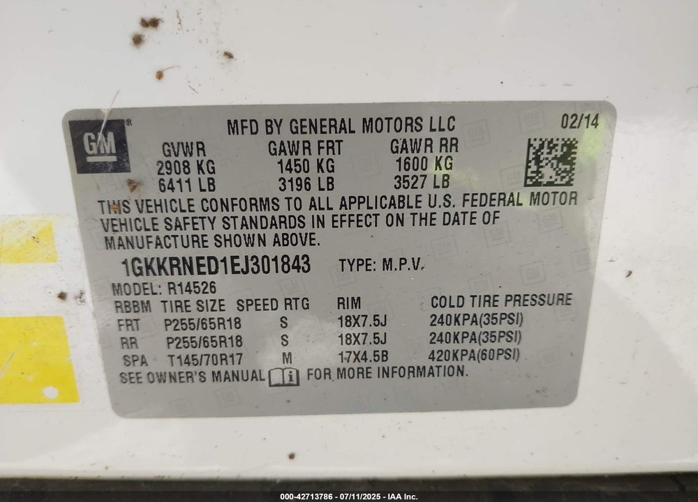 2014 GMC ACADIA VIN: 1GKKRNED1EJ301843
