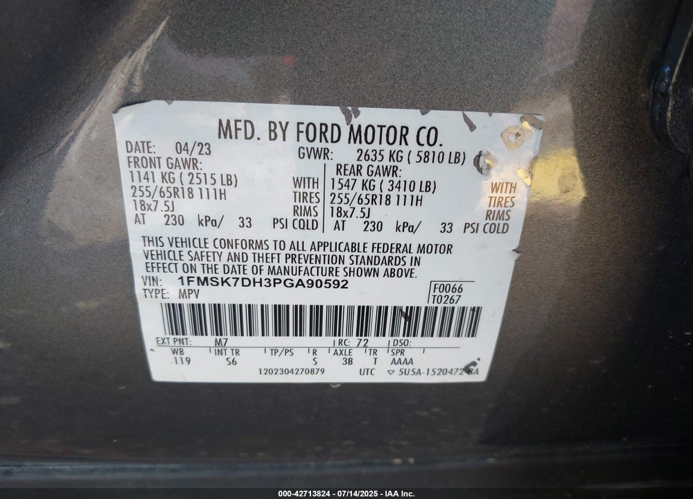 2023 FORD EXPLORER VIN: 1FMSK7DH3PGA90592