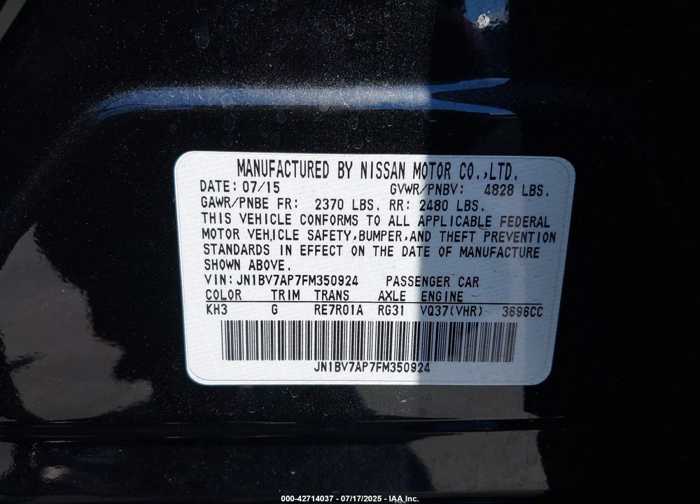 2015 INFINITI Q50 VIN: JN1BV7AP7FM350924