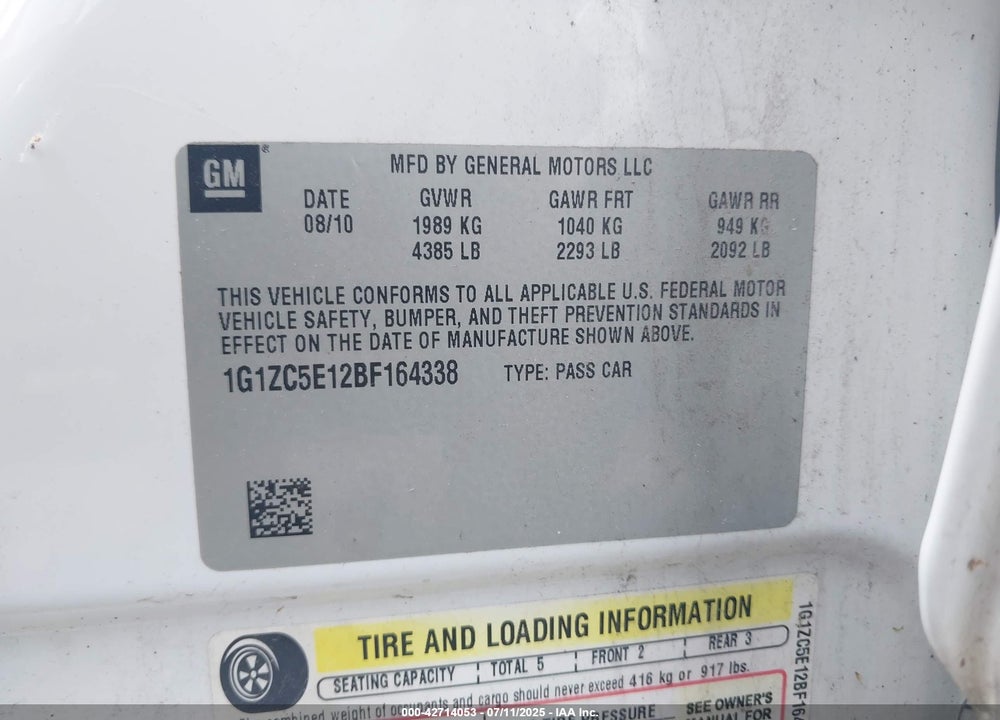 2011 CHEVROLET MALIBU VIN: 1G1ZC5E12BF164338