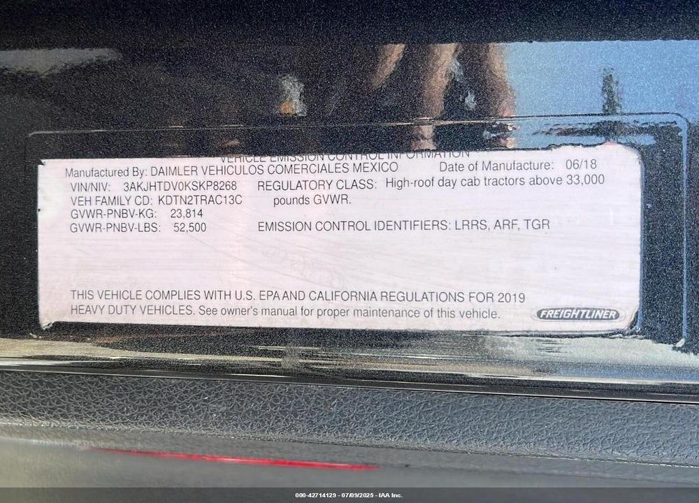 2019 FREIGHTLINER NEW CASCADIA 116 VIN: 3AKJHTDV0KSKP8268