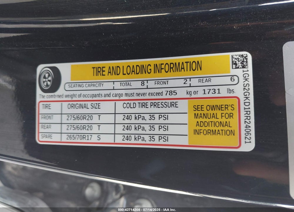 2024 GMC YUKON XL VIN: 1GKS2GKD1RR240621