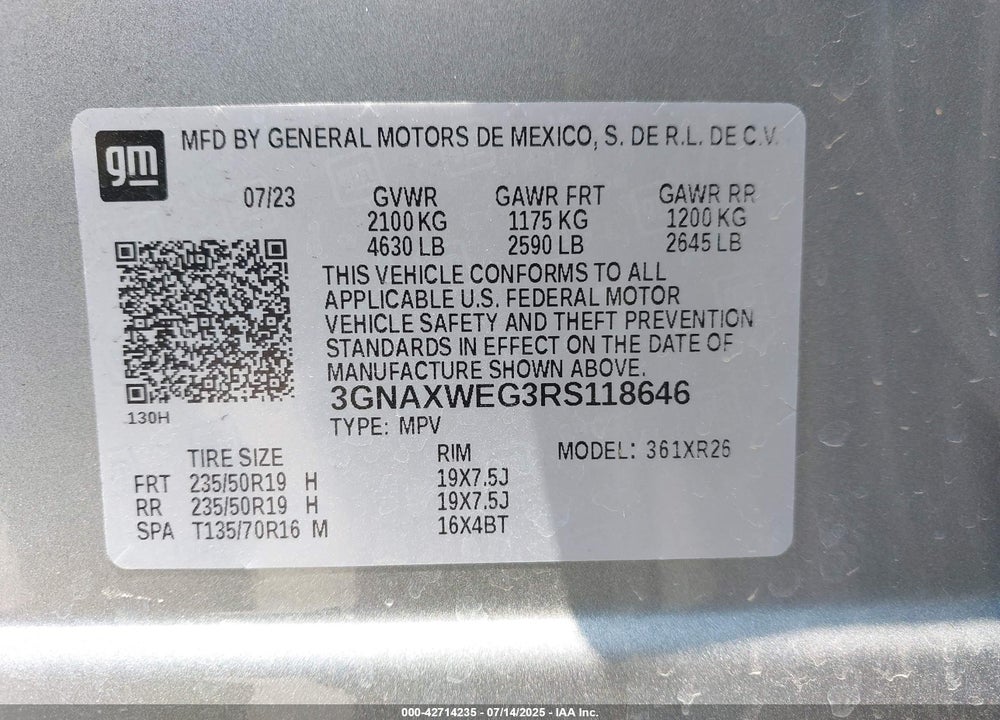 2024 CHEVROLET EQUINOX VIN: 3GNAXWEG3RS118646