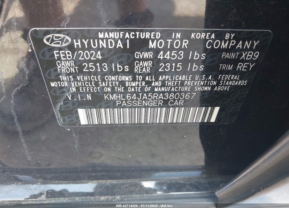 2024 HYUNDAI SONATA VIN: KMHL64JA5RA380367