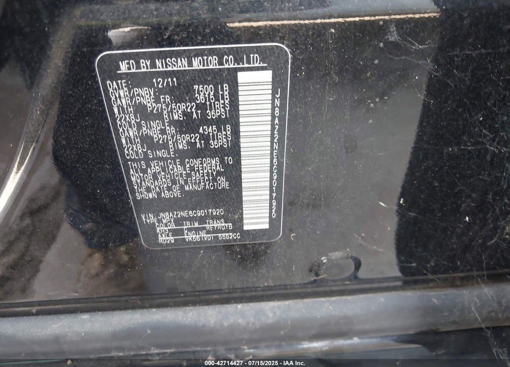 2012 INFINITI QX56 VIN: JN8AZ2NE6C9017920