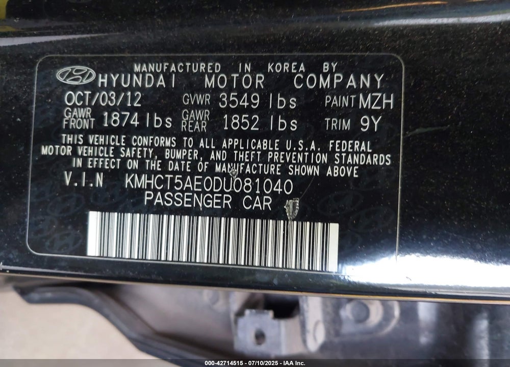 2013 HYUNDAI ACCENT VIN: KMHCT5AE0DU081040