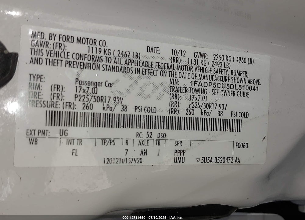 2013 FORD C-MAX ENERGI SEL VIN: 1FADP5CU5DL510041