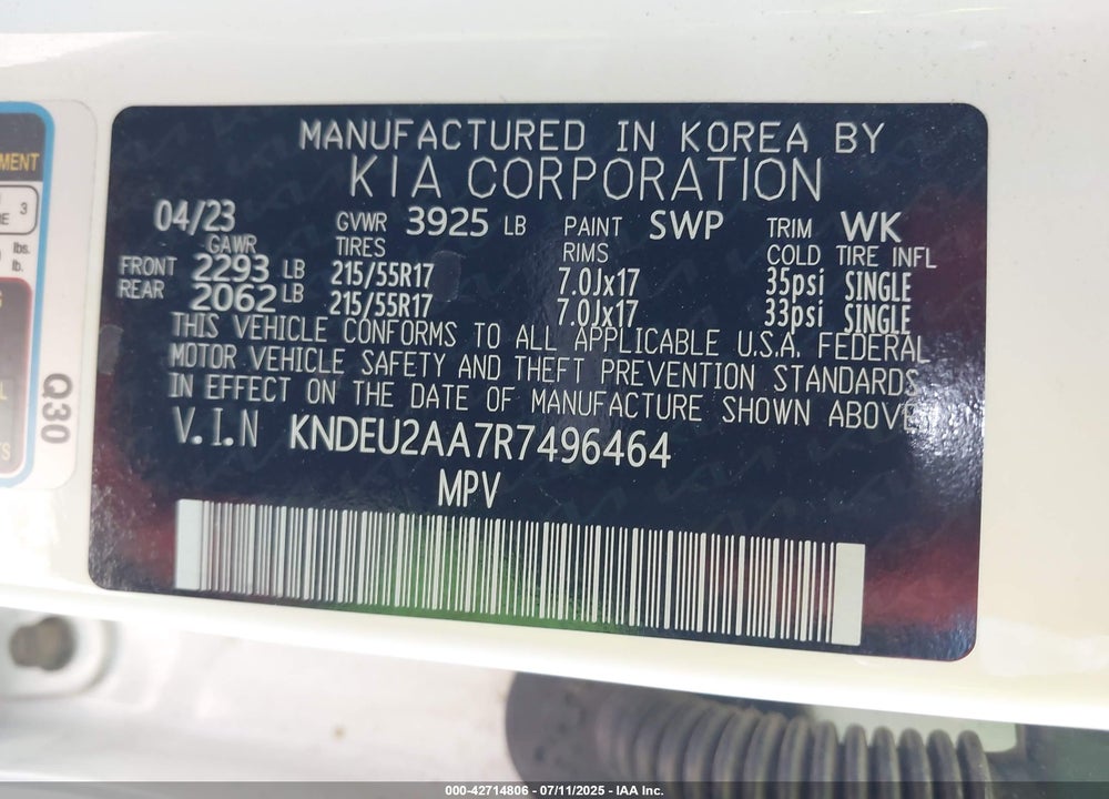 2024 KIA SELTOS VIN: KNDEU2AA7R7496464