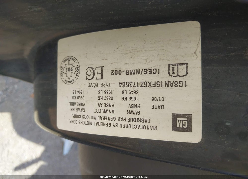 2006 SATURN ION 2 VIN: 1G8AN15FX6Z173564