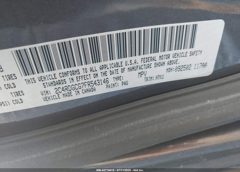 2015 DODGE GRAND CARAVAN SXT VIN: 2C4RDGCG7FR543146