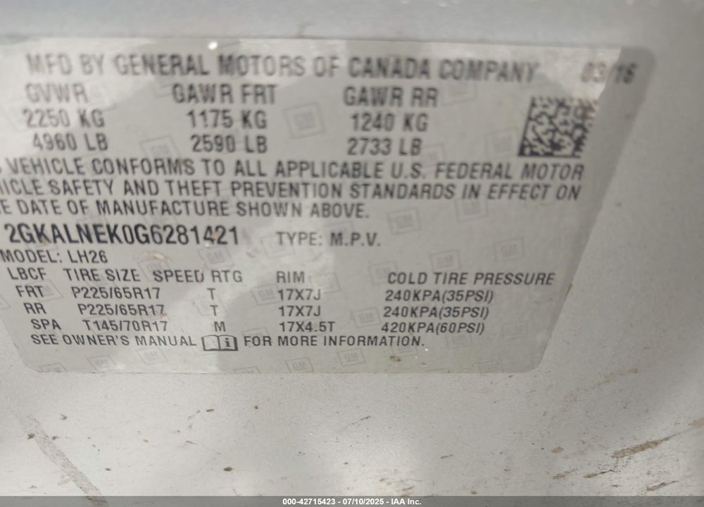 2016 GMC TERRAIN VIN: 2GKALNEK0G6281421