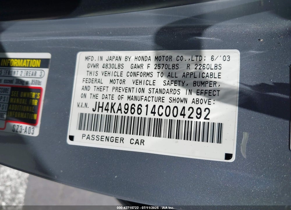 2004 ACURA RL VIN: JH4KA96614C004292