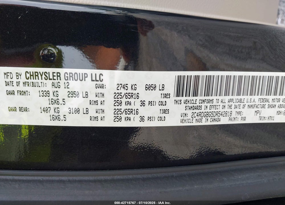 2013 DODGE GRAND CARAVAN AMERICAN VALUE PKG VIN: 2C4RDGBG5DR542818