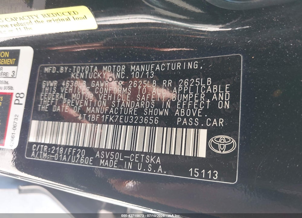 2014 TOYOTA CAMRY VIN: 4T1BF1FK7EU323656