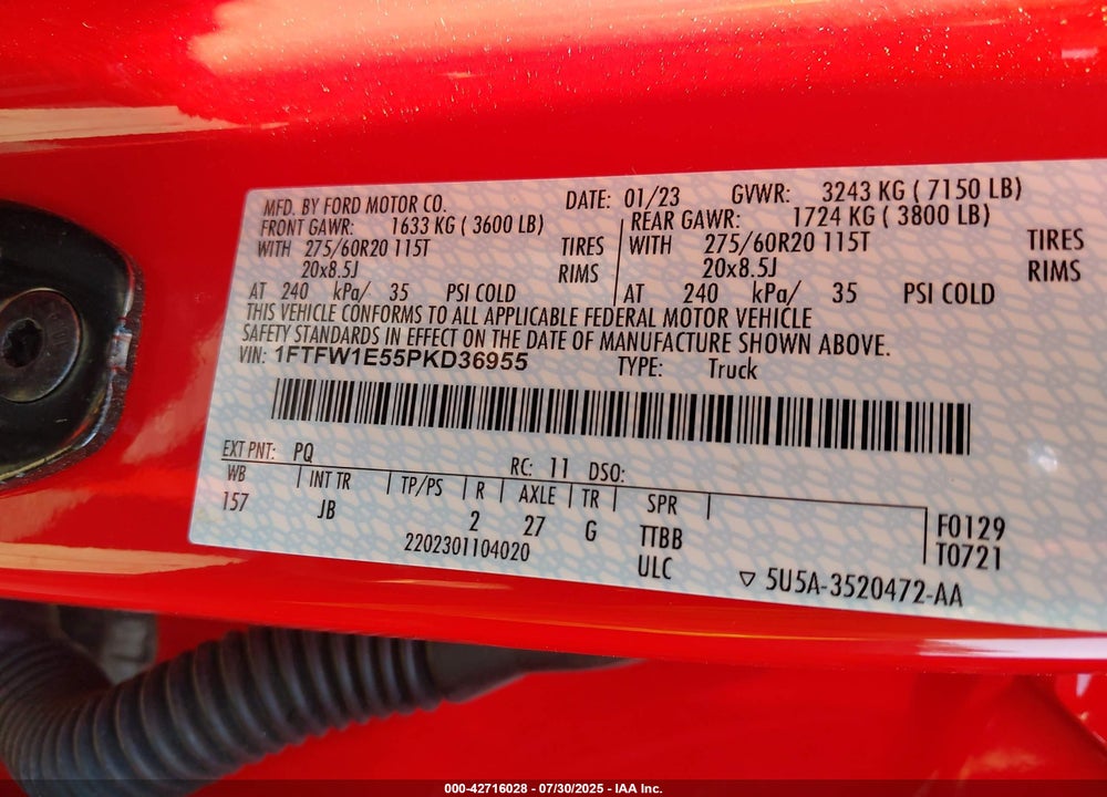 2023 FORD F-150 VIN: 1FTFW1E55PKD36955