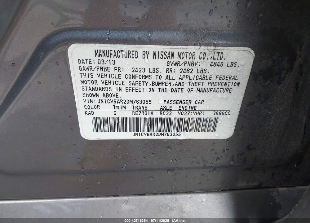 2013 INFINITI G37 VIN: JN1CV6AR2DM763055