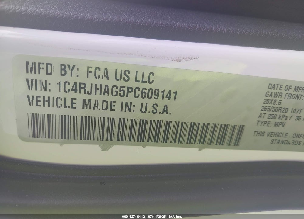 2023 JEEP GRAND CHEROKEE VIN: 1C4RJHAG5PC609141