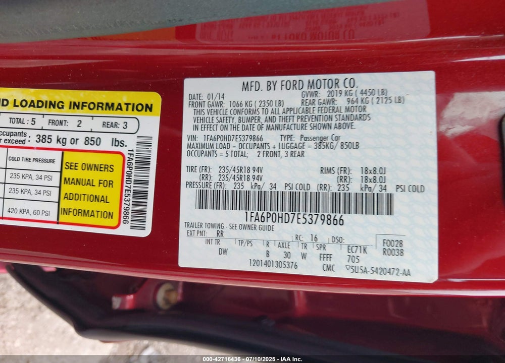 2014 FORD FUSION VIN: 1FA6P0HD7E5379866