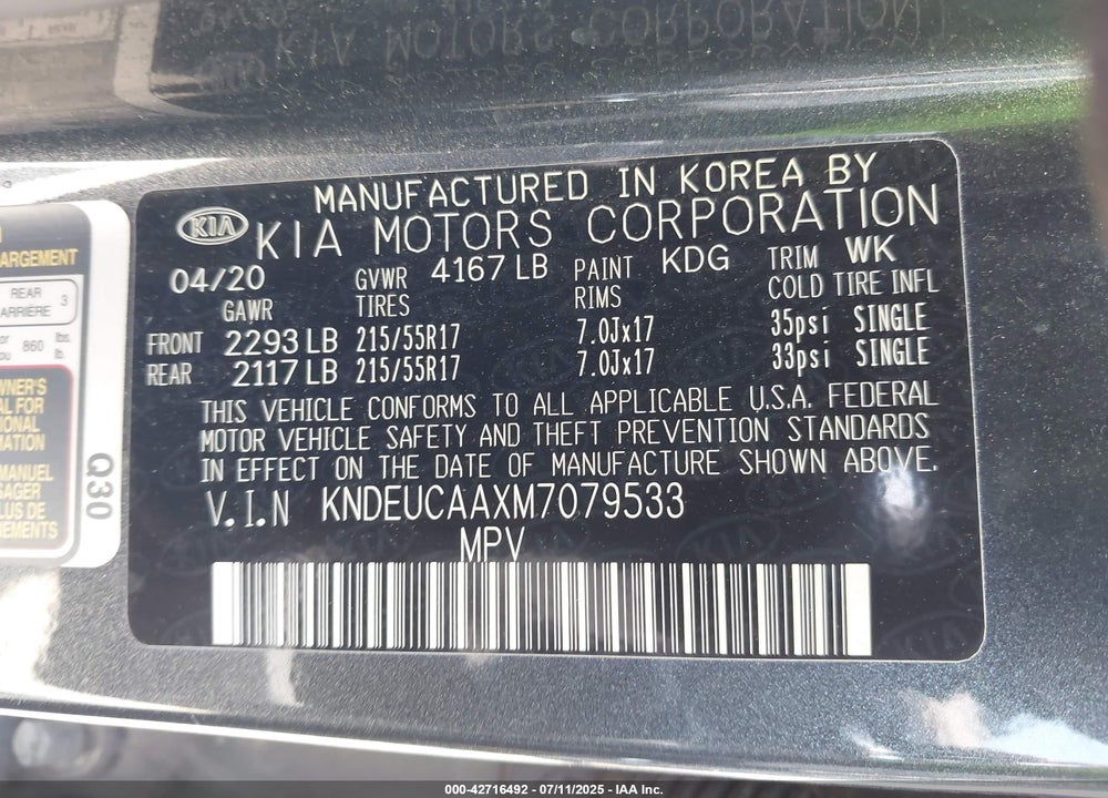 2021 KIA SELTOS VIN: KNDEUCAAXM7079533